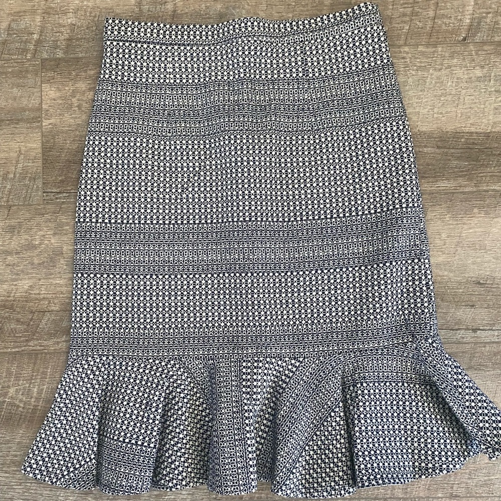 Banana Republic Navy and White Ruffle Pencil Skirt